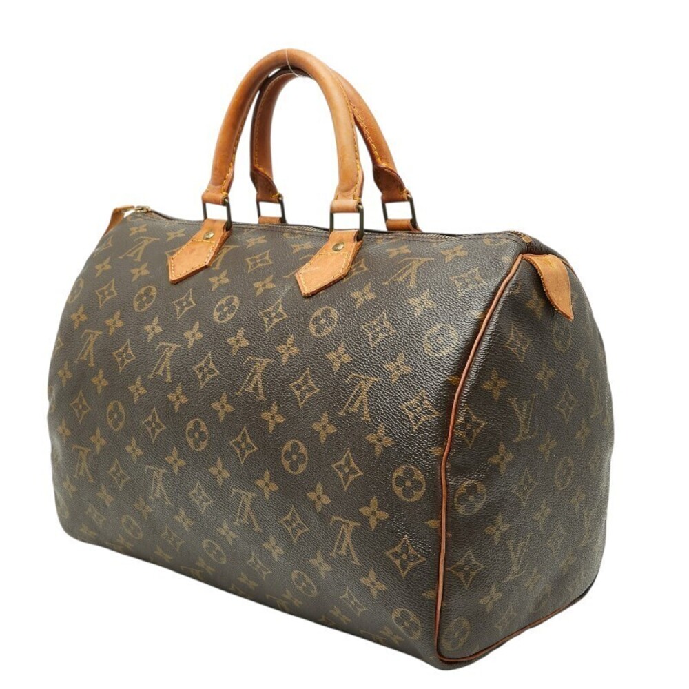 Louis Vuitton Leather Handbag Bag Monogram Brown Boston Speedy Brown